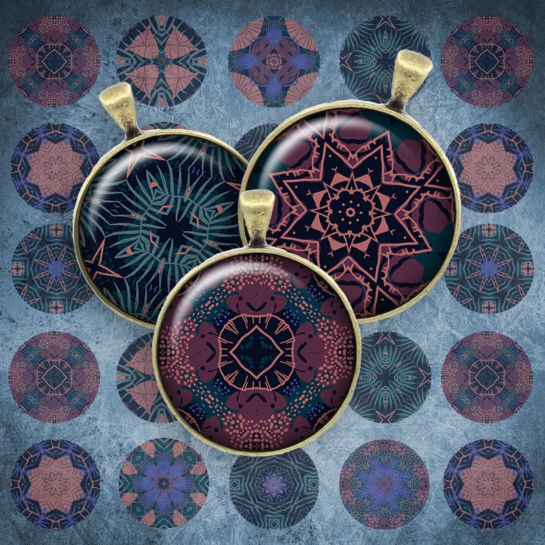 117-Digital Collage Sheet 1 inch Round image african pattern mandala 25 mm bottle cap image Circle Pendant Instant Download Jewelry Making image 1