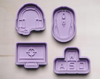 Designs de biscoitos para jogadores de PC | Presente para Jogador | Cortadores de biscoitos para fãs de jogos | Presente para Jogador | Cortadores de biscoitos para jogos | Motivos de equipamentos de jogos