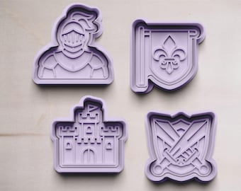 Cortador de biscoitos de cavaleiro e castelo | cortador de biscoitos | Molde para biscoitos | cortadores de biscoitos | Presente de fã de cavaleiro | Cortador de biscoitos cavaleiro | Molde de biscoito com tema castelo