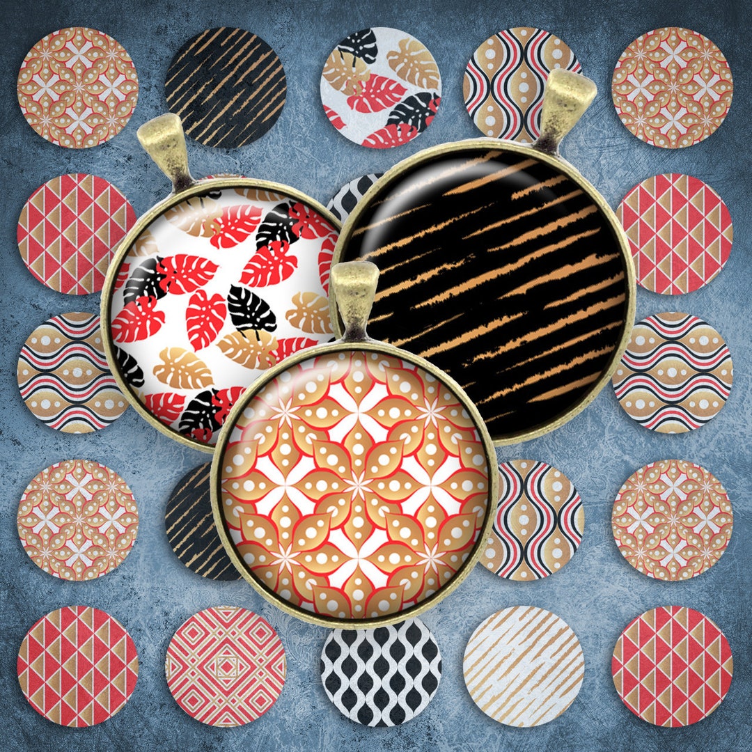 Round Images Examples 133-digital Collage Sheet 1 Inch Round Image Gold Pattern 25 Mm Bottle ...