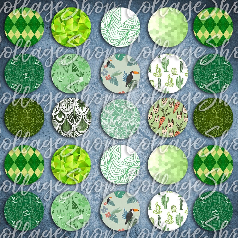 119 Digital Collage Sheet 1inch Round image green leafs pattern 25mm bottle cap images Circle Pendant Instant Download Jewelry Making Bild 3