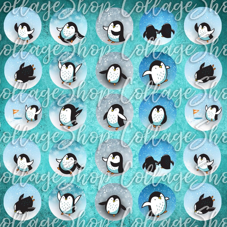 103-Digital Collage Sheet 1 inch Round image ice penguin maritim 25 mm bottle cap images Circle Pendant Instant Download Jewelry Making image 2