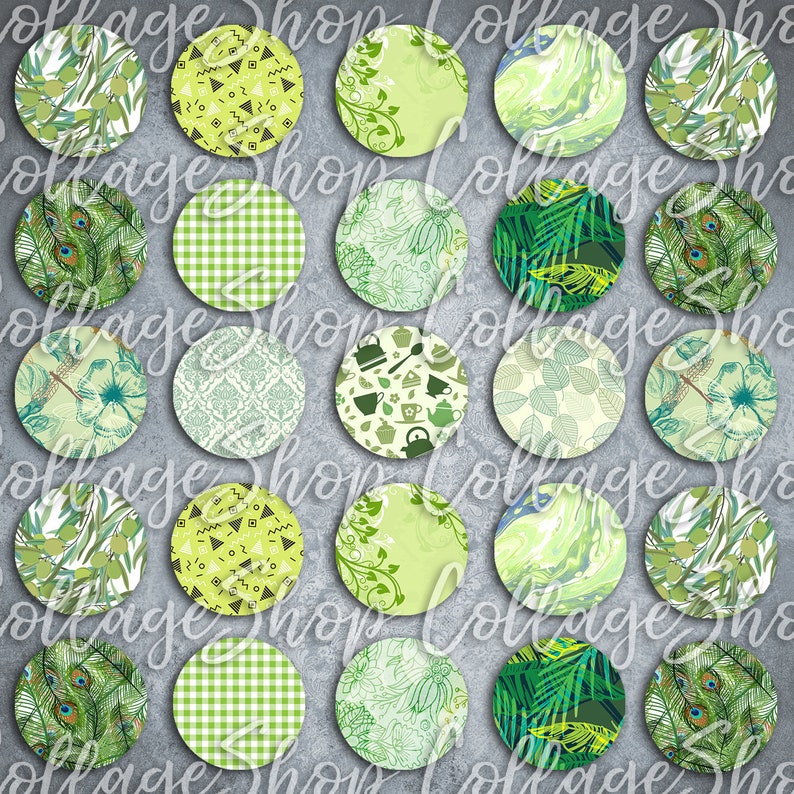 119 Digital Collage Sheet 1inch Round image green leafs pattern 25mm bottle cap images Circle Pendant Instant Download Jewelry Making Bild 4