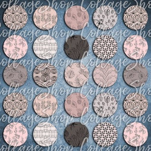136 Digital Collage Sheet 1inch Round image flower nude taupe 25mm bottle cap images Circle Pendant Instant Download Jewelry Making Bild 2