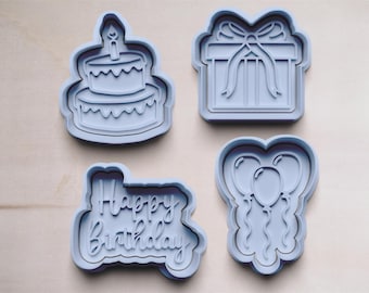 Happy Birthday Plätzchenformen Set - 8 Stück 3D Ausstechformen Für Geburtstagskekse