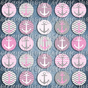 175-Digital Collage Sheet 1 inch Round image Anchor nautical maritim 25 mm bottle cap images Circle Pendant Instant Download Jewelry Making image 2