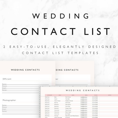 Wedding Contact List Template Excel Spreadsheet Printable Etsy