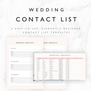 Wedding Contact List Template Excel Spreadsheet Printable Etsy
