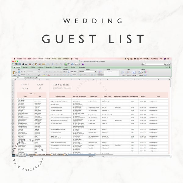 Wedding Guest List Planner and Guest List Tracker · Excel Spreadsheet · Google Sheets · Wedding RSVP tracker, Guest Spreadsheet · Editable