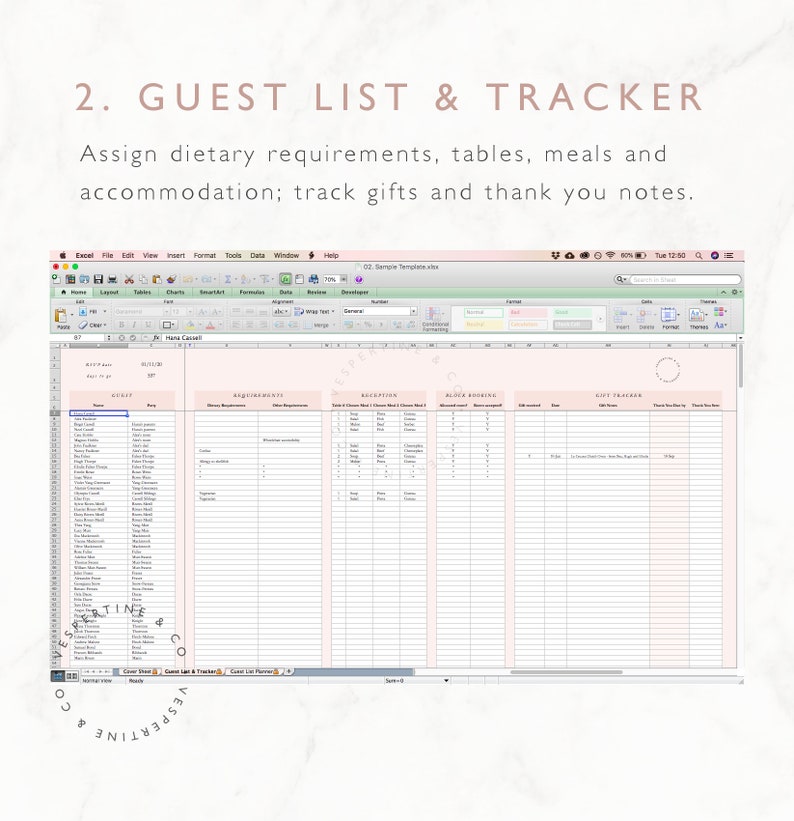 Wedding Guest List Planner and Guest List Tracker Excel Spreadsheet Google Sheets Wedding RSVP tracker, Guest Spreadsheet Editable image 6