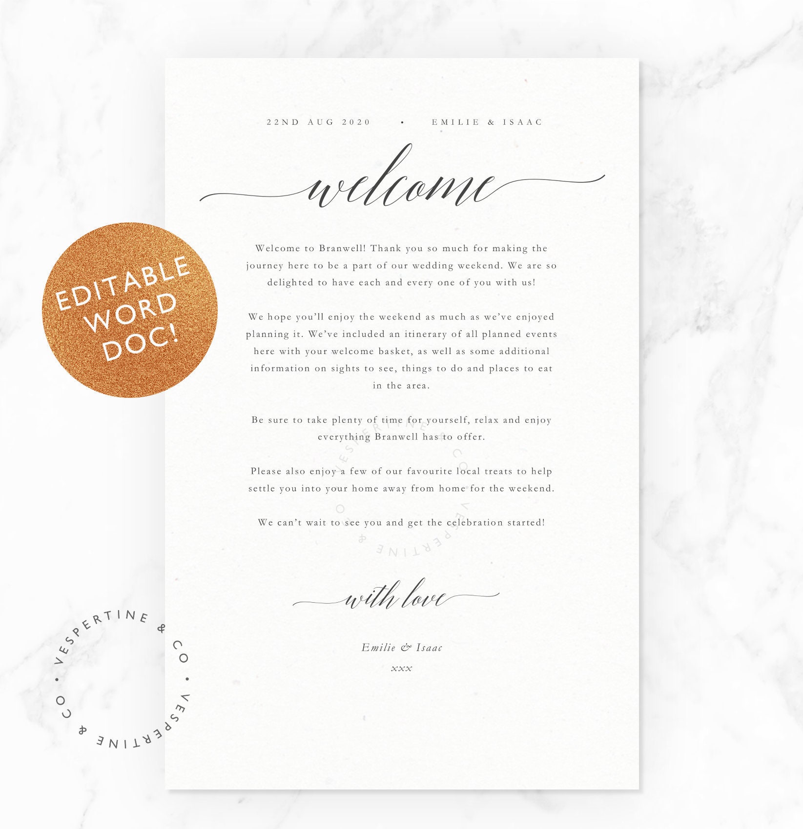 Wedding Welcome Note Template