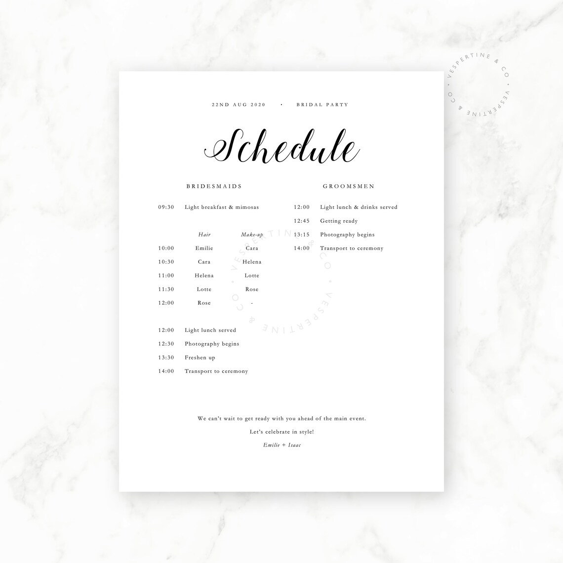 Wedding Timeline Bridal Party Wedding Morning / Getting Etsy