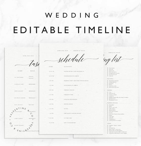 Wedding Timeline Template Minimal Bridal Wedding Day Etsy editable-wedding-day-timeline-bridal-party-itinerary-template-details