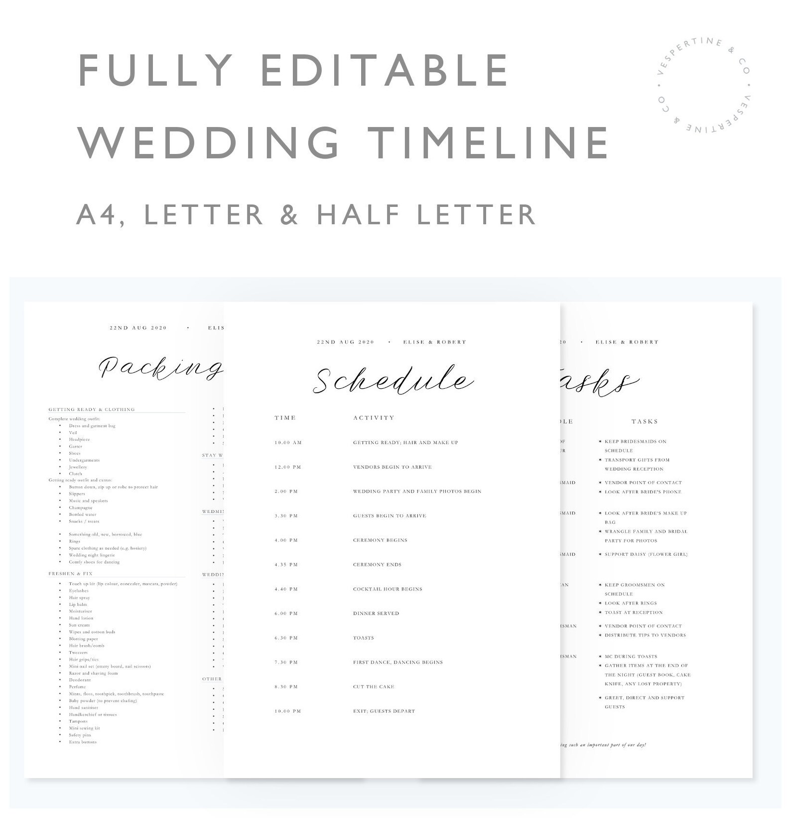 Editable Wedding Timeline Template Minimal Wedding Day Etsy