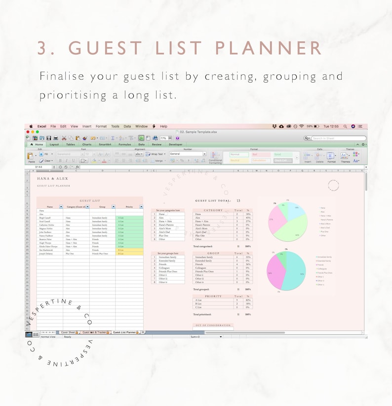 Wedding Guest List Planner and Guest List Tracker Excel Spreadsheet Google Sheets Wedding RSVP tracker, Guest Spreadsheet Editable image 7
