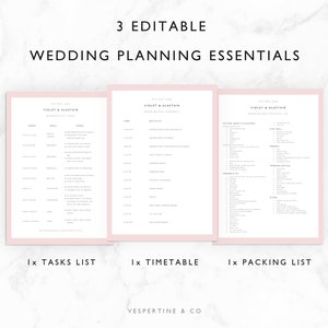 Wedding Timeline Template Bridal Wedding Day Schedule, Packing List Tasks List Editable in Microsoft Word Apple Pages Violet Suite image 3