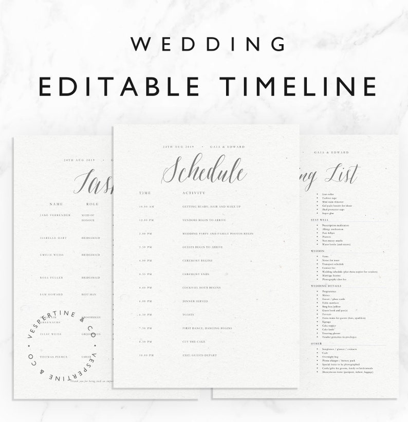 Wedding Timeline Template Bridal Wedding Day Schedule, Tasks List ...
