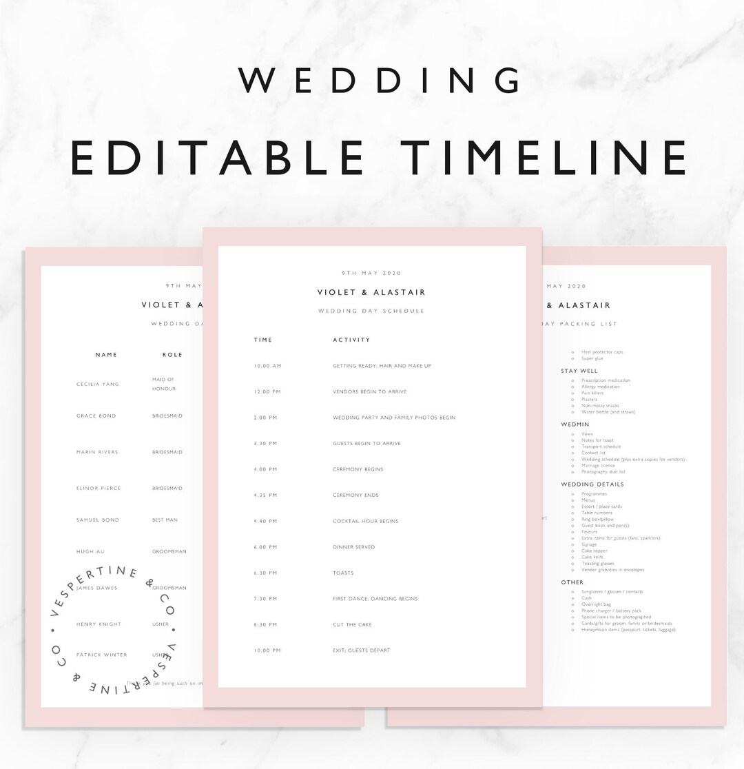 Wedding Timeline Template · Bridal Wedding Day Schedule Packing List Wedding Timeline Template · Bridal Wedding Day Schedule Packing List