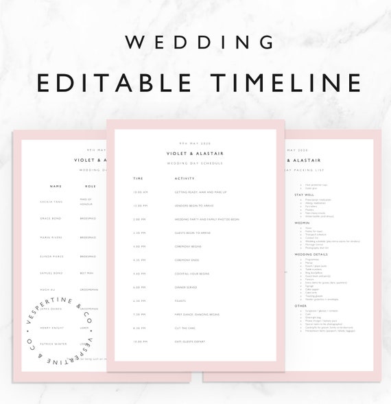 Hochzeit Timeline Vorlage Braut Hochzeitstag Zeitplan Etsy