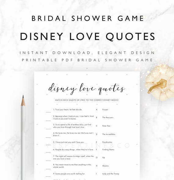 Brautdusche Spiele Druckbare Disney Liebe Zitate Lyrics Etsy