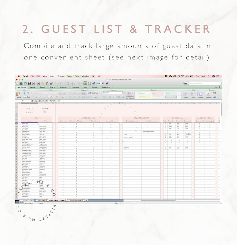Wedding Guest List Planner and Guest List Tracker Excel Spreadsheet Google Sheets Wedding RSVP tracker, Guest Spreadsheet Editable image 4