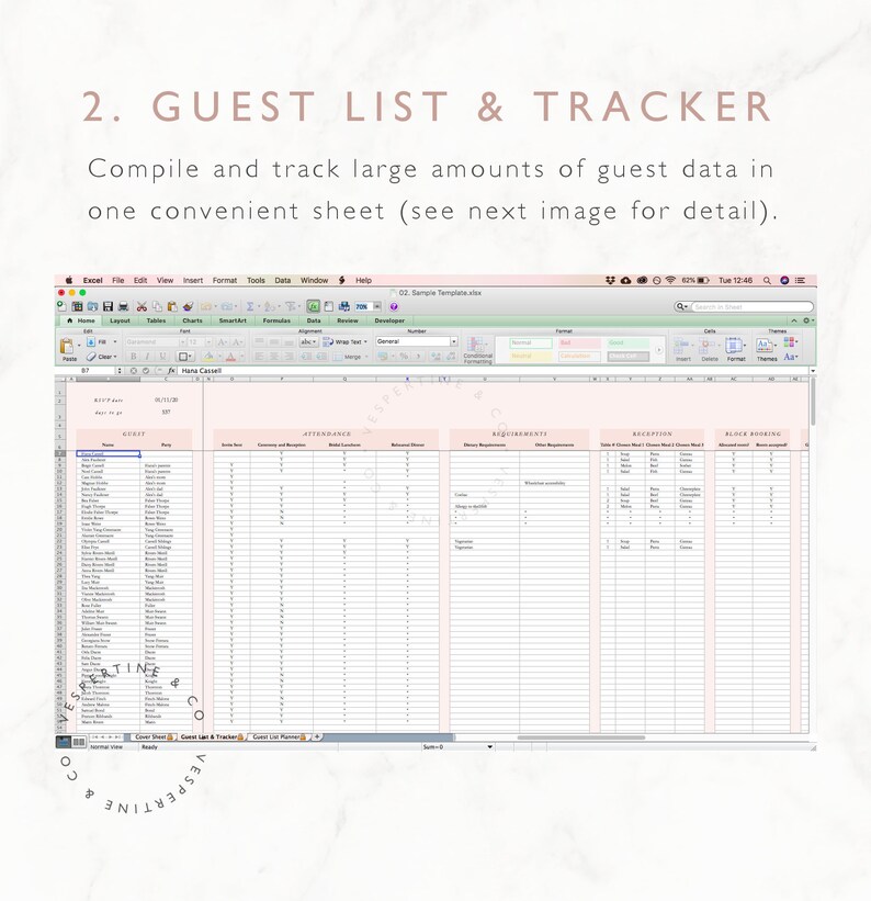 Wedding Guest List Planner and Guest List Tracker Excel Spreadsheet Google Sheets Wedding RSVP tracker, Guest Spreadsheet Editable image 4