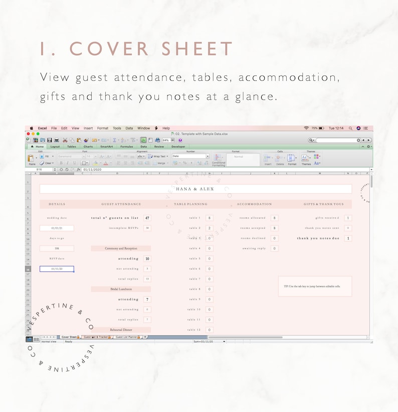 Wedding Guest List Planner and Guest List Tracker Excel Spreadsheet Google Sheets Wedding RSVP tracker, Guest Spreadsheet Editable image 3