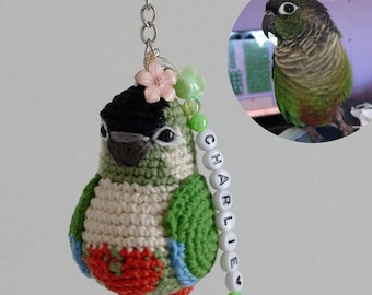 Custom Crochet Conure Keychain: Personalized Bird Lover Gift