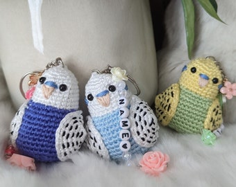 Customized Name Budgie Keychain Crochet Amigurumi, Crochet bird, Gift for parrot lovers