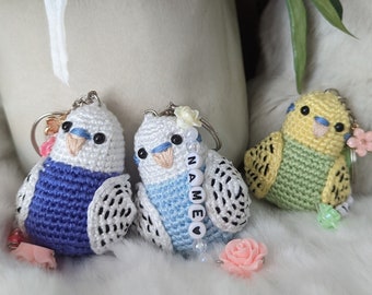 Custom Name Budgie Keychain Crochet Amigurumi, Crochet bird, Gift for parrot lovers