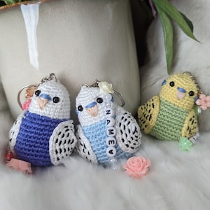 Customized Name Budgie Keychain Crochet Amigurumi, Crochet bird, Gift for parrot lovers