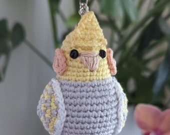 New! Pearl Cockatiel Crochet Keychain (w/ Customized Name)