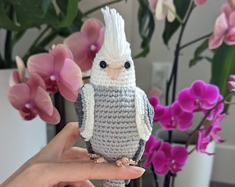 Custom White Faced Cockatiel Crochet Amigurumi, Crochet bird, Gift for parrot lovers