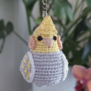 New! Pearl Cockatiel Crochet Keychain (w/ Customized Name)