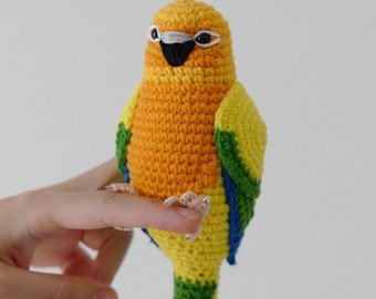 Custom Sun Conure Crochet Amigurumi, Crochet bird, Gift for parrot lovers