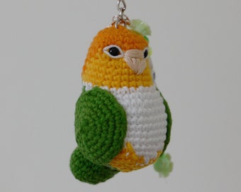 Custom Name Caique Keychain Crochet Amigurumi, Crochet bird, Gift for parrot lovers