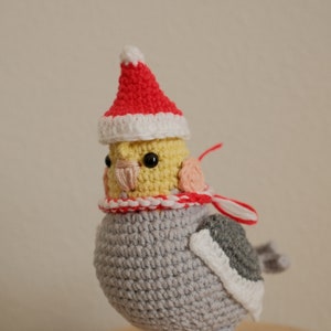 Custom Cinnamon Festive Cockatiel Crochet with Accessories (Amigurumi, Crochet bird, Gift for parrot lovers)