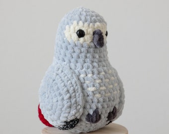 African Grey Crochet Plushie Amigurumi, Handmade, Crochet bird, Gift for parrot lovers