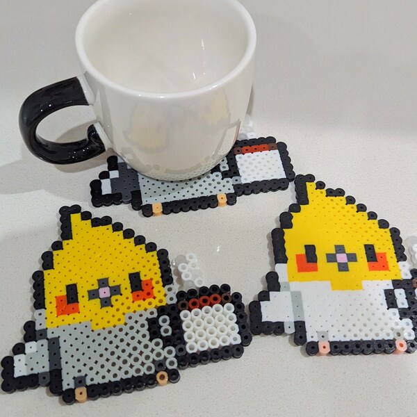 Cockatiel Perler Beads Coasters Set of 3