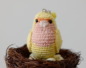 Custom Name Lovebirds/Parrotlets Keychain Crochet Amigurumi, Crochet bird, Gift for parrot lovers