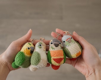 Customized Name Conure Keychain Crochet Amigurumi, Crochet bird, Gift for parrot lovers