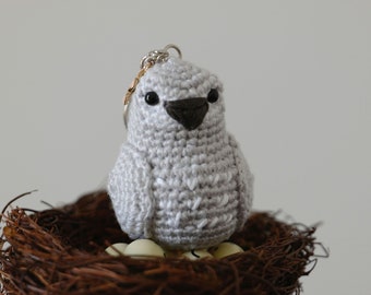 Custom Name African Grey Keychain Crochet Amigurumi, Crochet bird, Gift for parrot lovers