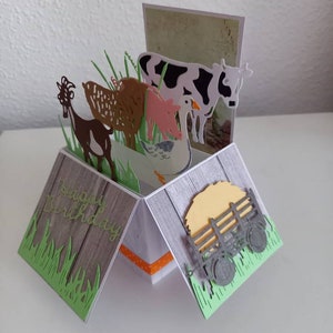 Pop-up-Box-Karte, Thema Bauernhoftiere