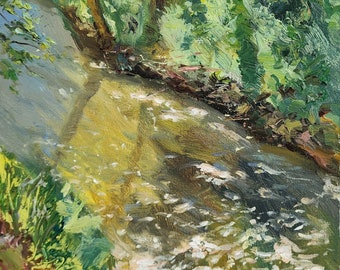 Srebrna rzeka. Rivière d'argent. Huile, toile, étude en plein air, pluie, peinture de la rivière