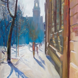 Wawel Castle Belltower, Cracow, Oil painting, canvas on a stretcher. City landscape painted from the nature. Sunny day. Jarosław Tarnowski
