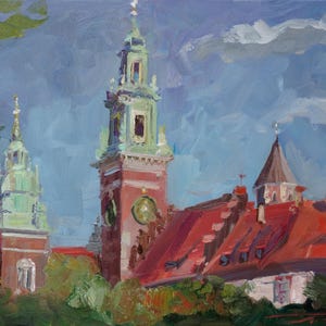 Wawel. Cracow, Oil painting, canvas on a stretcher. City landscape painted from the nature. Jarosław Tarnowski