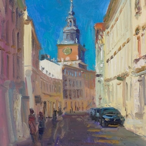 Bracka Street. Cracow, Oil painting, canvas on a stretcher. City landscape painted from the nature. Jarosław Tarnowski