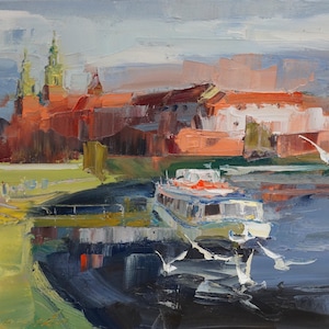 Wawel. Cracow, Oil painting, canvas on a stretcher. City landscape painted from the nature. Jarosław Tarnowski