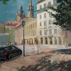Sienna Street. Cracow, Oil painting, canvas on a stretcher. City landscape painted from the nature. Jarosław Tarnowski