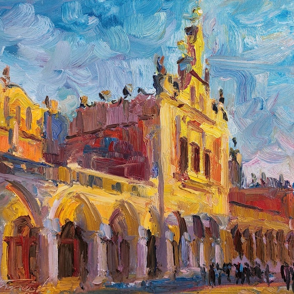 Rynek, Market, Oil painting, cityscape. Olej, płótno. Pejzaż miejski. Prawdziwe dzieło sztuki.